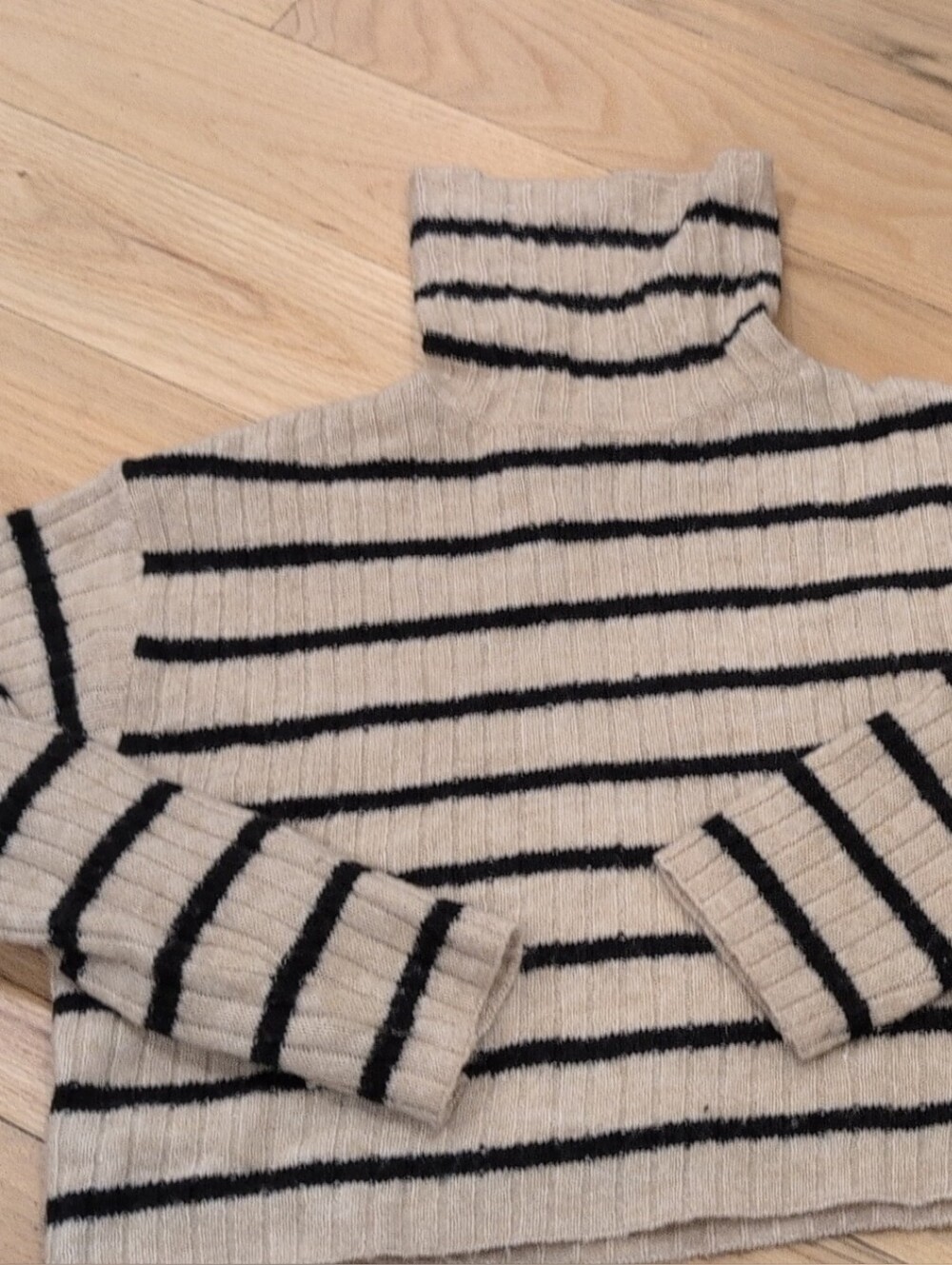 Girls Beige and Black Striped Knit Sweater